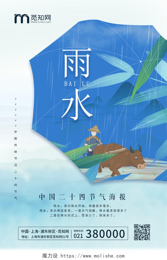 插画风中国传统二十四节气雨水海报